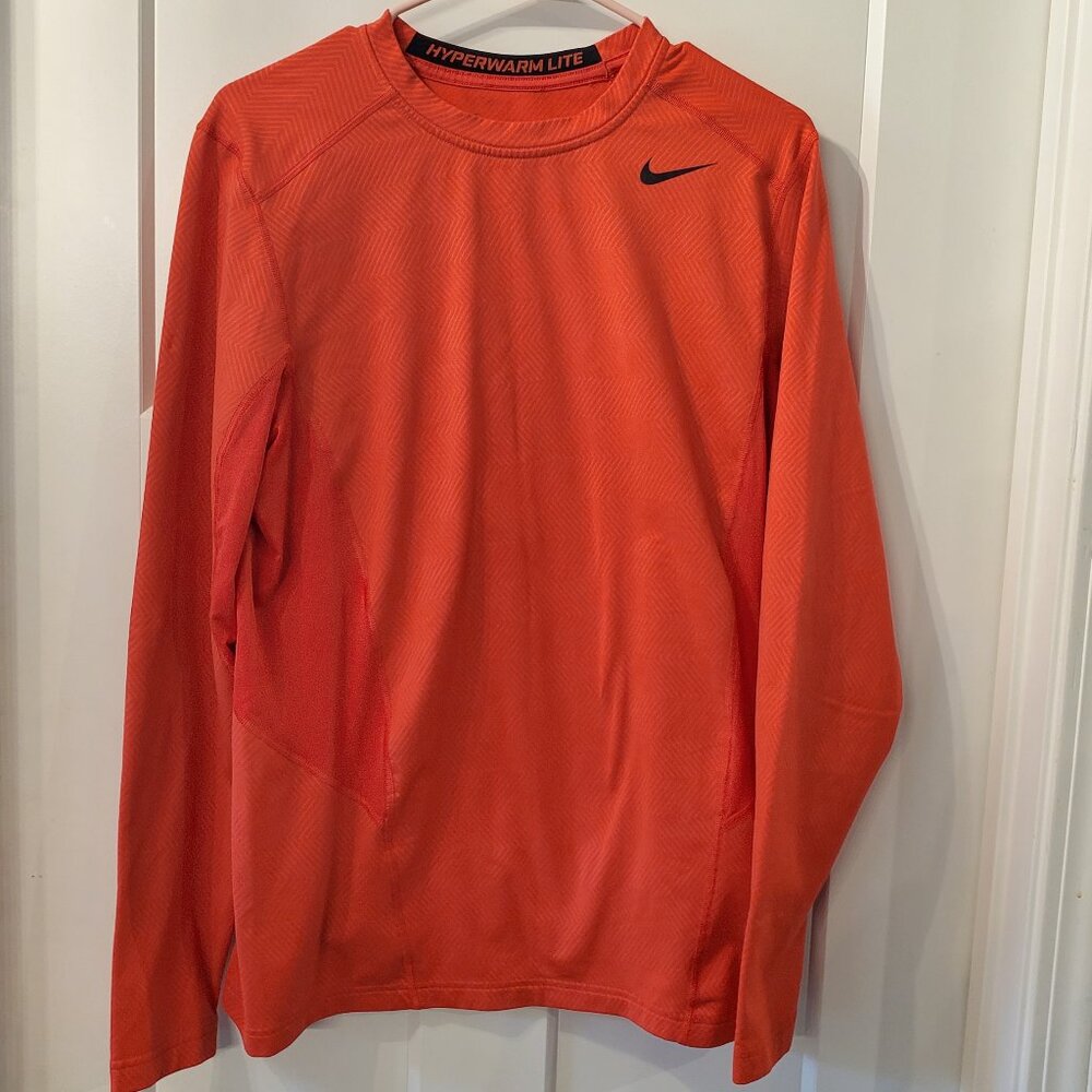 Nike Pro Combat Men's Orange Hyperwarm Athletic Shirt Long Sleeve Fitted-Large